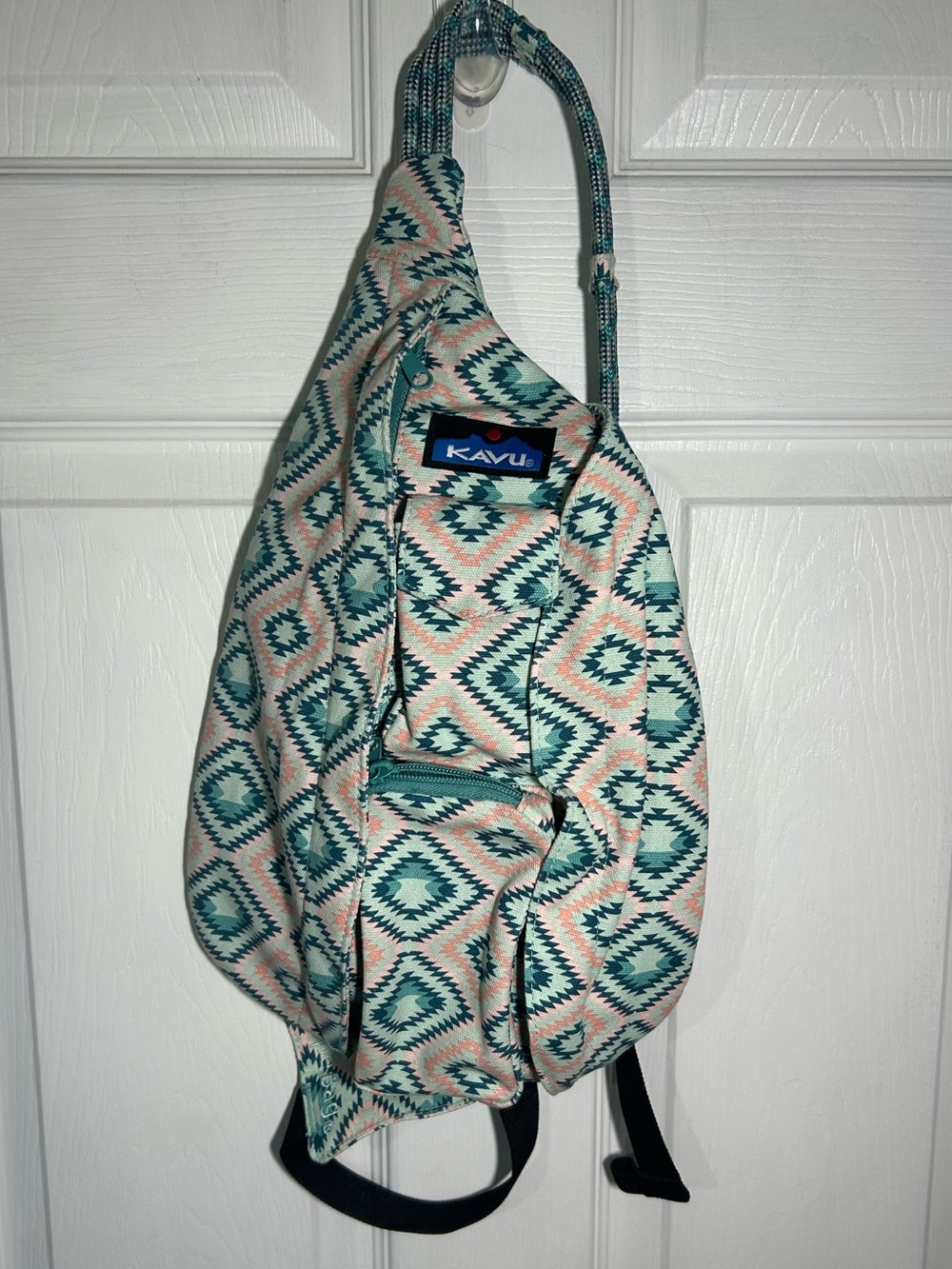 KAVU Rope Bag Sunset Diamond Teal Pink Aztec Sling Bag